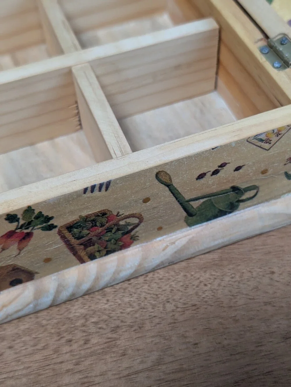 Pily Acuna Design Decoupage Wooden Trinket Box/ Jewelry Box Garden Bees Ladybug